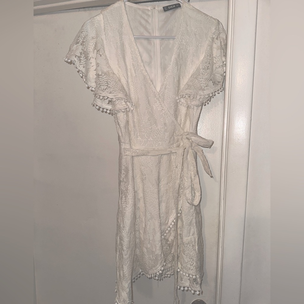 SHEIN Floral Mesh Sleeve Belted Dress Perfect for Brides or Graduation Worn Once